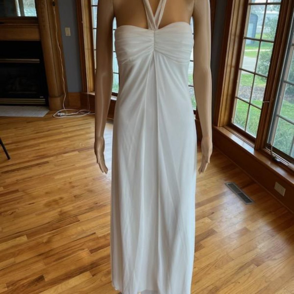 *Taboo Ivory Chiffon Empire Waist Halter Wedding Dress Bridal Gown Size 4